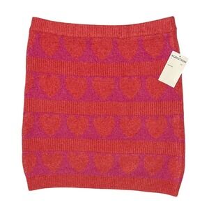 Nordstrom Freshman 1996 Girls Heart Knit Skirt Pink Red Size L 12/14 Stretch NWT